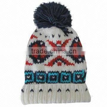 jacquard knit pompom hat