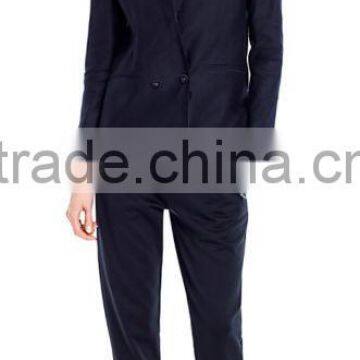 2014 Top Quality 100% wool Classic Dark Navy double breast Two button women suit for office