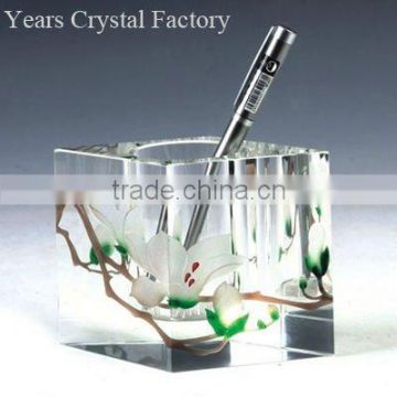 Blue crystal base pen holder Glass Card Holders For Business Gift