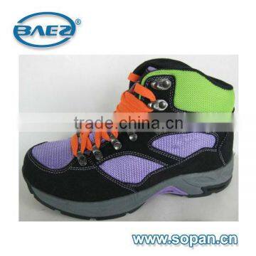 good quality purple green cow leather with fur lining women hiking shoes