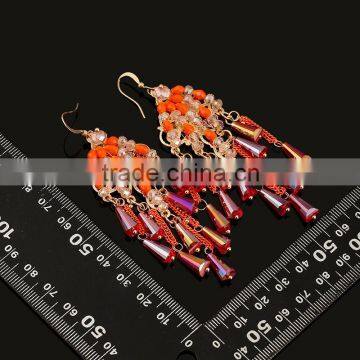 Young Girls Wear Boho Style Glass Crystal With Chains Tassel Double Sided Earrings photo-2
