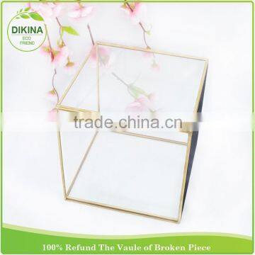 Metal Cube Frame Shadow Counter Display for Cosmetics , Geometric Money Card Holder - Wedding Gift Candle Stand Glass Box photo-5