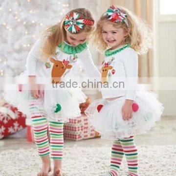 2016 new design girls lovely clothing set christmas boutique clothing