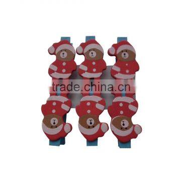 Wooden santa peg,christmas tree clips gifts XMAS bear wooden clips