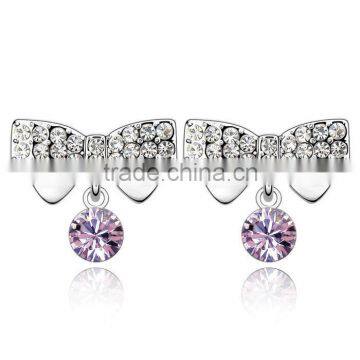 Austrian Crystal 18k White Gold Plated Bowknot Earrings