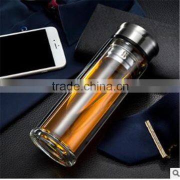 Spill-proof Strong Double Wall Glass Tea Tumbler /water Bottle (Travel Mug) With Strainer And Flat Top Lid 320ML photo-3