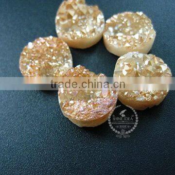12MM Champagne Color Plated Druzy Quartz Irregular Surface Round Stone Cabochon for DIY Earrings,rings Supplies 4110124 photo-3