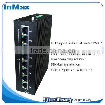 PoE Gigabit Unmanaged Industrial Ethernet Switch, 8 ports PoE network switch P508A