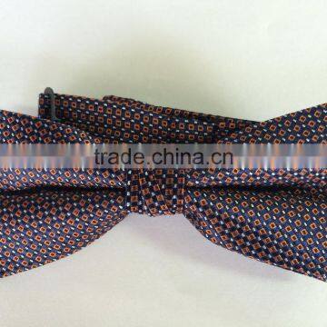 men's 100% silk orange/white/navy bow tie with square and dot design