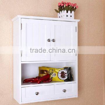 White Wooden Cabinet with Double Doors and Two Drawers White Kitchen Storage Cabinet Wall Cabinet for Kitchen