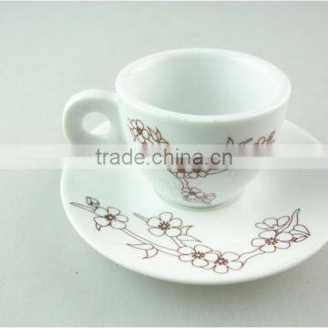 Wholesale cheap white ceramic coffee cup and saucer with decal