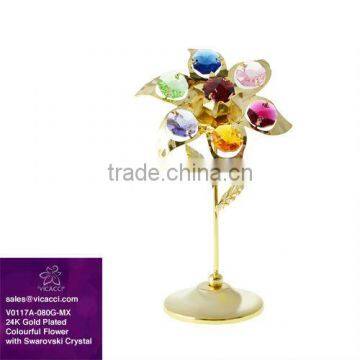 Special Exquisite 24K Gold Plated Colourful Crystal Flower