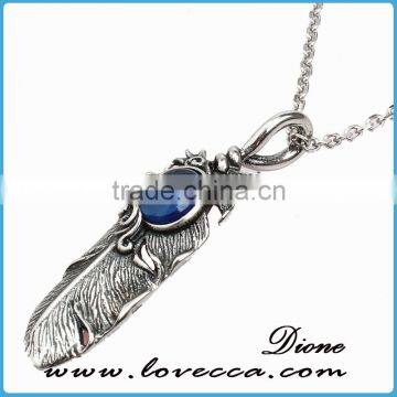 Big Blue Stone Mens Womens Vintage Feather Stainless Steel Pendant photo-2
