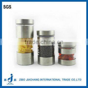 2016 high quality cylinder glass jar with stainless steel coating