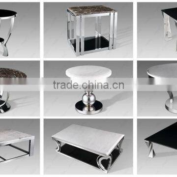 Chrome Stainless Steel Metal End Side Table Base With Marble Top photo-2