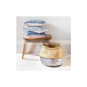 Silver Sequin Belly Basket, Seagrass Dipped Bottom Basket, Folding Basket photo-3