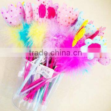 Wholesale custom promotional art and craft fancy feather flower pen