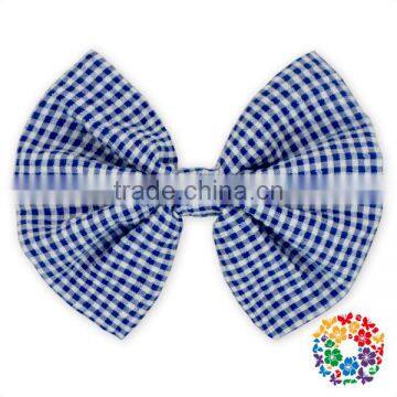 Seersucker Ribbon Cheer Bows 5" x 4.5 " 100% cotton seersucker hair bow Sewn grosgrain boutique hair bow for girls