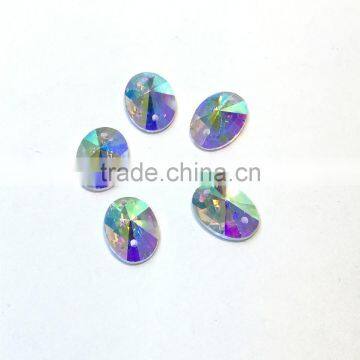 oval shape flat back crystal loose beads with holes for jewelry making