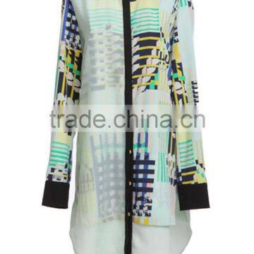 Ladeis' Fahison Long Sleeves Double Layer Digital Print High Quality Direct Factory Chiffon Style Blouse 2015 photo-2