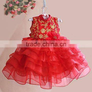 2016 Chinese flower pattern new year lace party flower baby girl dress for 2-8years girl