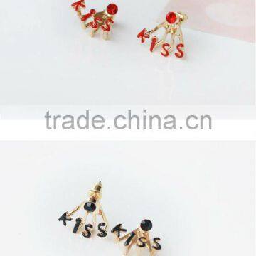 kiss letter stud earrings, enamel alloy stud earring, gold Korea style