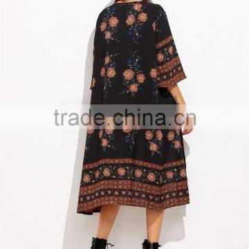 Women Custom Digital Print Flower Print Three Quarter Length Sleeve Kimono Loose Beachwear photo-2