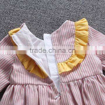 Long Sleeve Baby Cotton Dress Striped Child Princess Yellow Lotus Collar Design Princess Dress photo-4