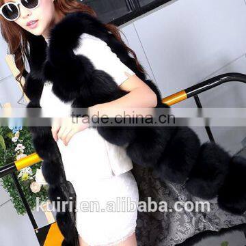 Brand Design 2016real Fox Fur Vest Outerwear Fur Overcoat Long Design O-neck Sweater Vest Waistcoat Women's photo-4
