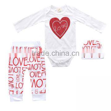 S17483A baby girl clothes Flower Heart Pattern Long Sleeve Baby Girl Clothing Set