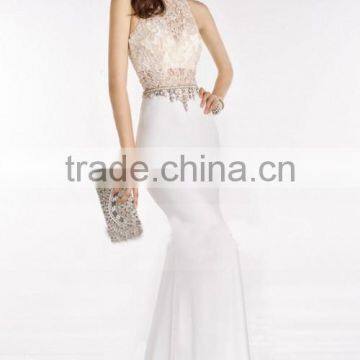 2016 High Neck Prom Dresses Sheath Lace & Spandex Sweep photo-2