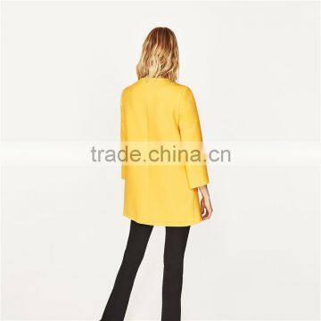 2017 OEM New Style Elegant Thin Pure Color Yellow Spring Autumn Long Coat photo-5