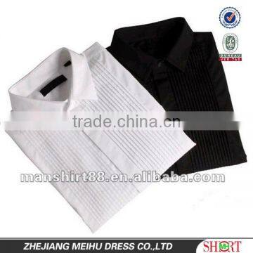 Exclusive style 100%Cotton men White tuxedo dress shirt with peaked collar and14 pleats each side