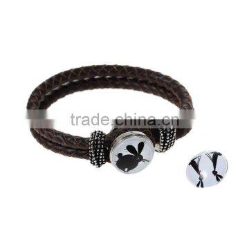 18mm Resin Fit Snap Button Bracelets Round Silver Tone At Random Rabbit Pattern , Knob Size: 5.5mm photo-3