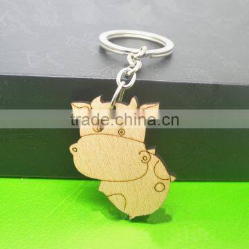 Chinese Zodiac Cow Wood Keychain Customized Carving Wood Craft