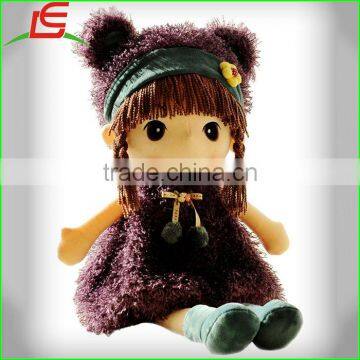 high quality purple plush cloth cute face stuffing girl doll