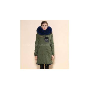 Best sellling high end elgegant long style lake blue women coat for winter