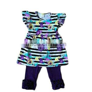 printing top with ruffle purple legging kids reflective clothing bulk wholesale kids clothing summer 2017