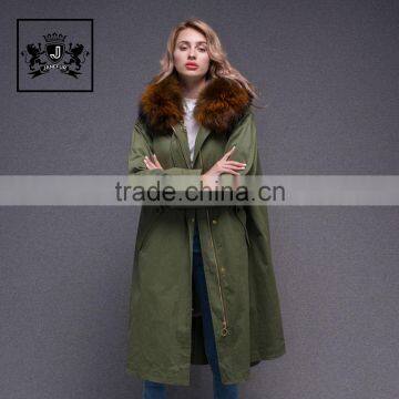 Long sleeve winter style real raccoon fur collar real rabbit fur lined parka with embroidery for women