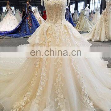 LS00323 High Neck Beaded Keyhole Back Long Train Beach Unique and Simple Dubai Wedding Gown