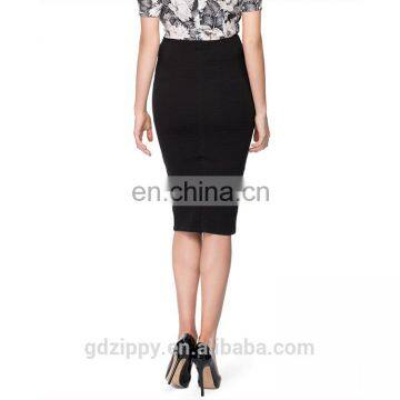 Black Knee Length Fitted Mature Women Skirt photo-4