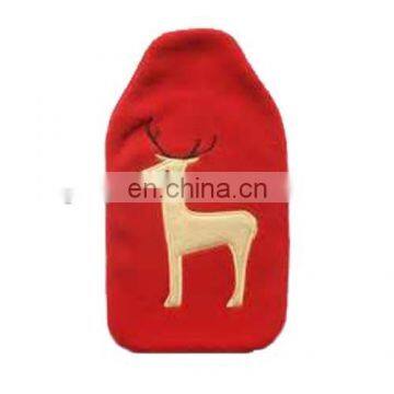 Red color a deer logo hot water bottle plush cover for Christmas