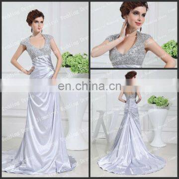 Charming Sliver Color Satin A-line Long Train Romantic Real Picture Bridal Dresses