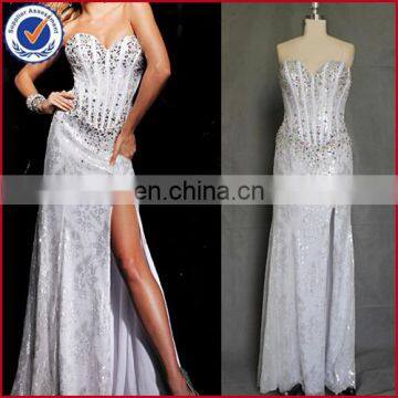 slim formal girls wedding slit suqin boning beaded party dress