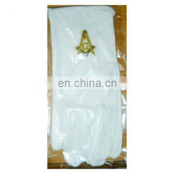 Cotton white masonic gloves with Hand Embroidered Logo | masonic gloves