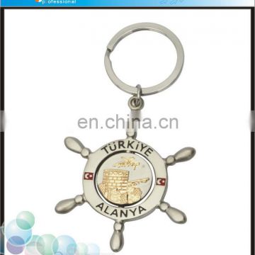 High Quality Metal Golden Emboss Rotatable Keychain