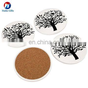 Set of 6 ceramic coasters water absorbent ceramic coaster with cork back