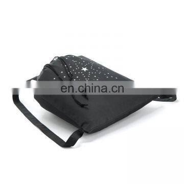 Custom Black Canvas Glitter Drawstring Duffle Backpack Bag photo-4