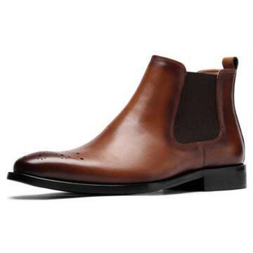 Height increased genuine leather Chelsea ankle Boots for men