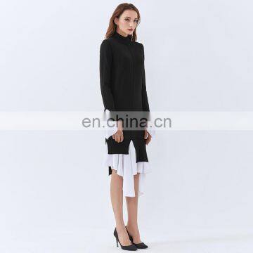 TWOTWINSTYLE Sweater For Women O Neck Long Sleeve Irregular Hem Loose Sweater Patchwork Casual photo-4